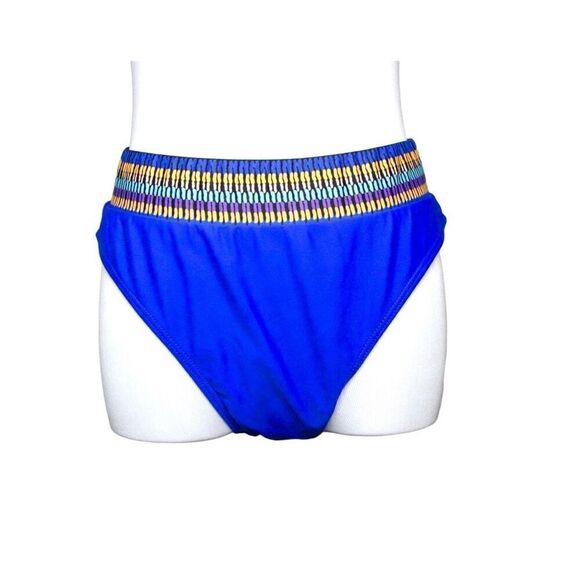 BOGOF Shein High Waist Cheeky Tribal Blue Swim Bottom Swimwear LARGE Coastal - Picture 1 of 7